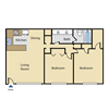 Two bedroom floor plan l Cottage Bell Apartments in Sacramento CA